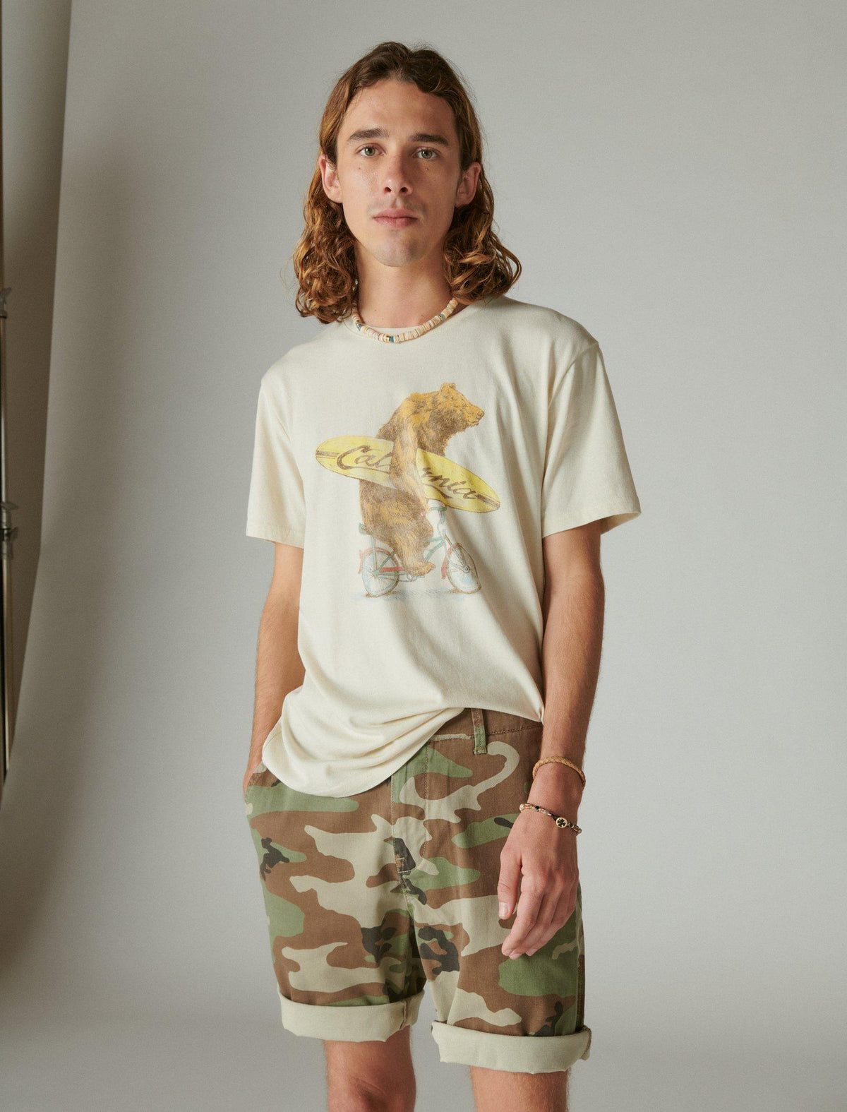 Lucky Brand Surf Bear Tee Silver Birch