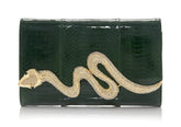 Judith Leiber Couture Serpent Snakeskin Clutch Emerald