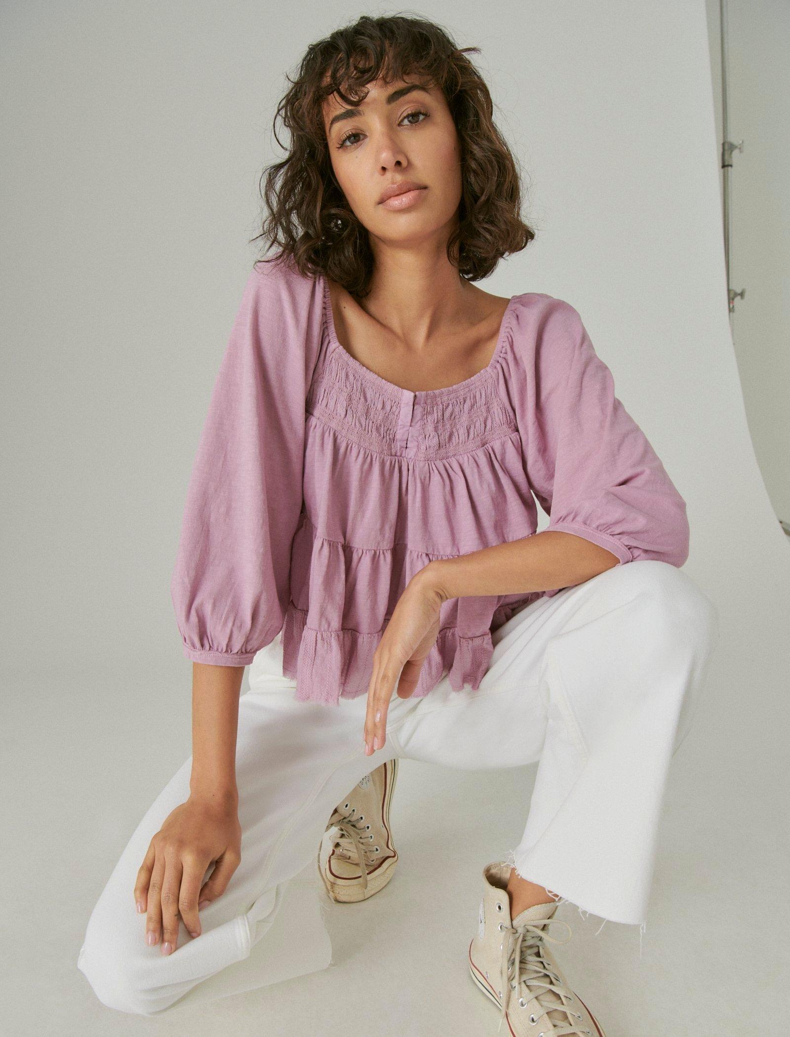 Lucky Brand Textured Long Sleeve Top Fair Orchid