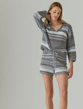 Lucky Brand Textured Striped Oversized Short Indigo Multi