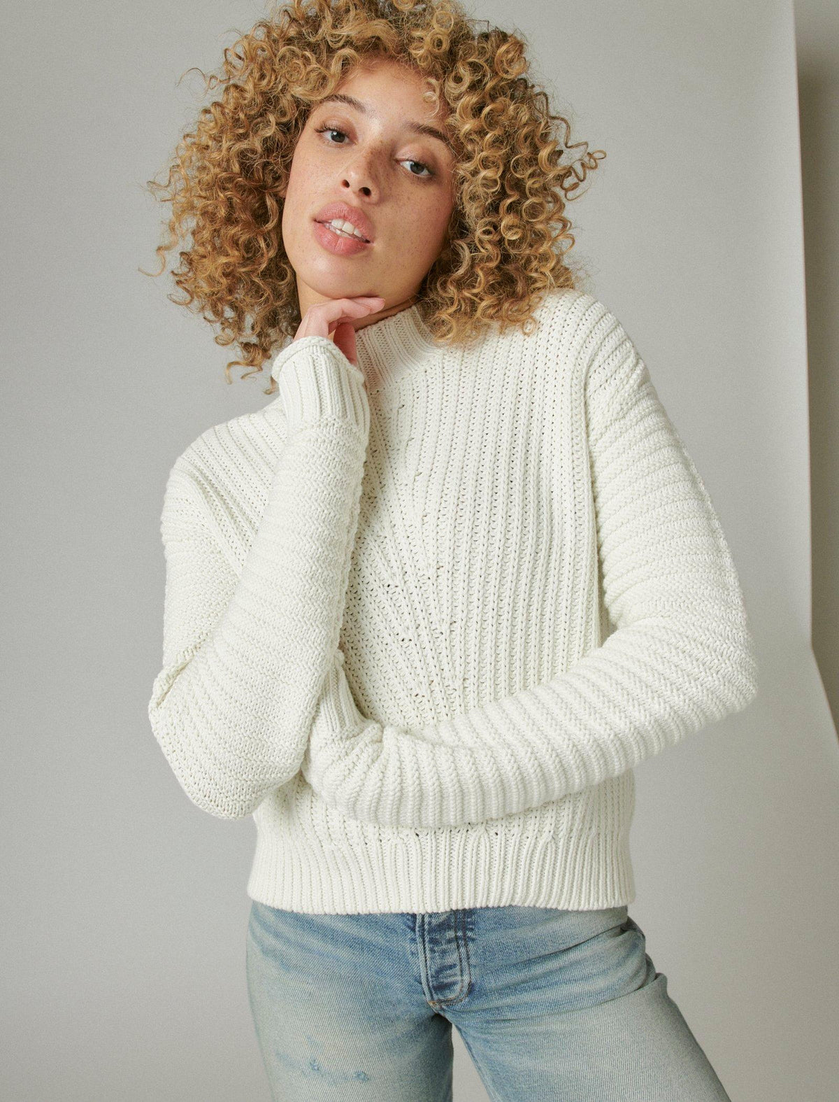 Lucky Brand Textured Turtle Neck Cream