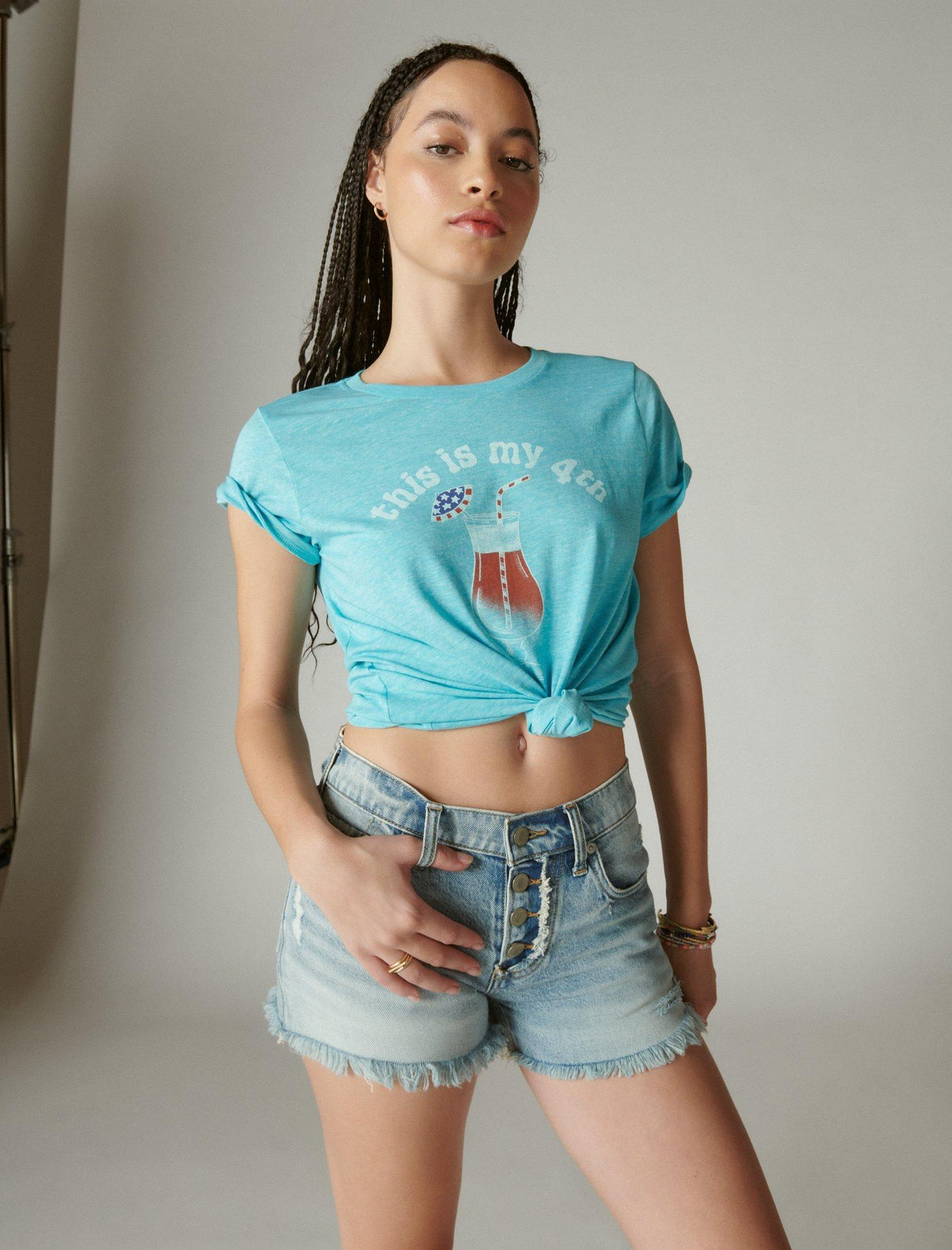 Lucky Brand This Is My 4Th Classic Crew - Men's Clothing Tops Crewneck T-Shirt Blue Danube