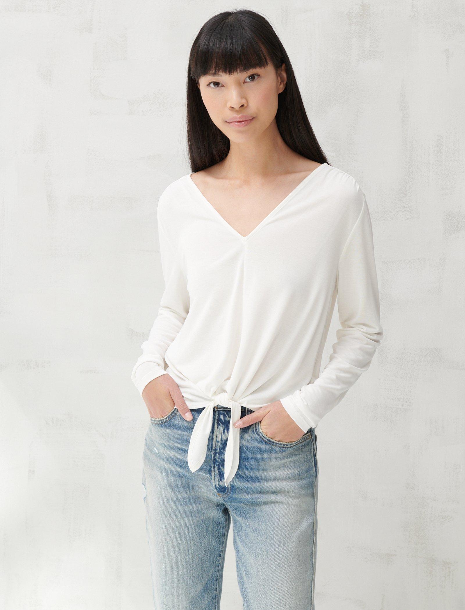 Lucky Brand Tie Front V Neck Top Marshmallow