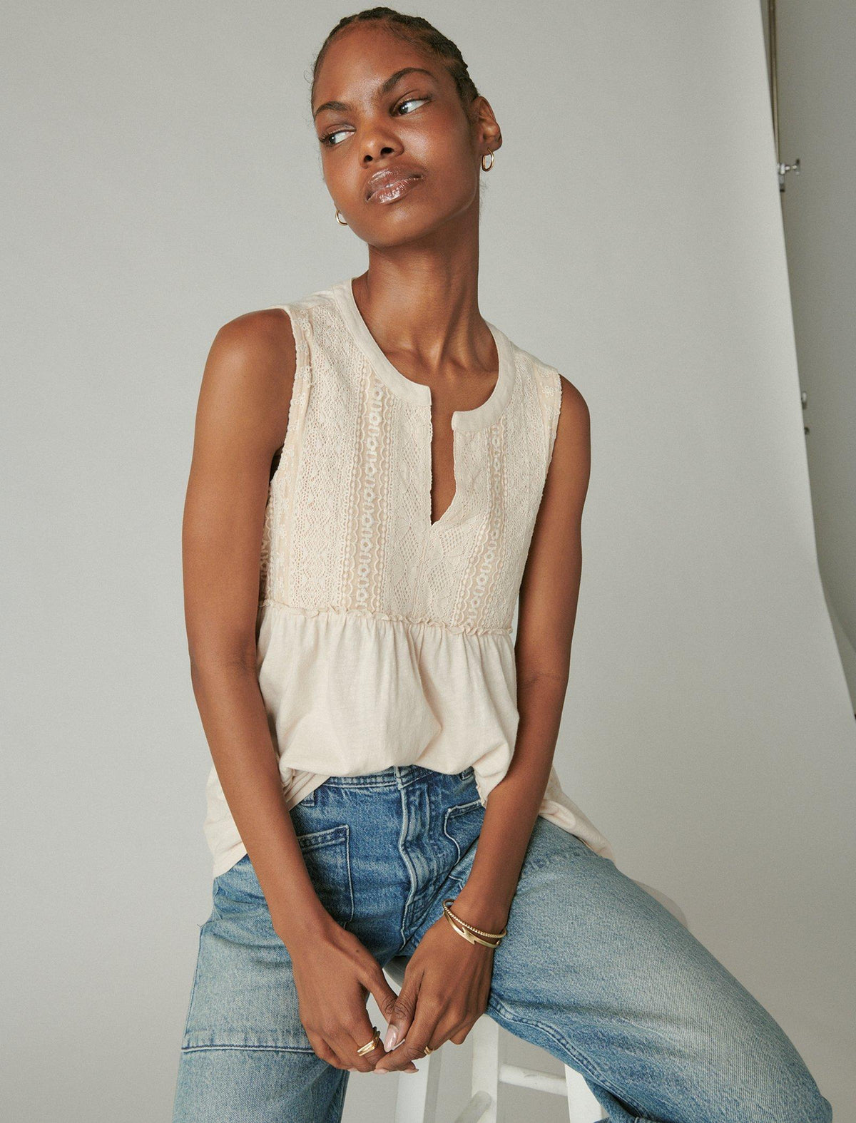 Lucky Brand Tiered Tunic Tank Sand Dollar