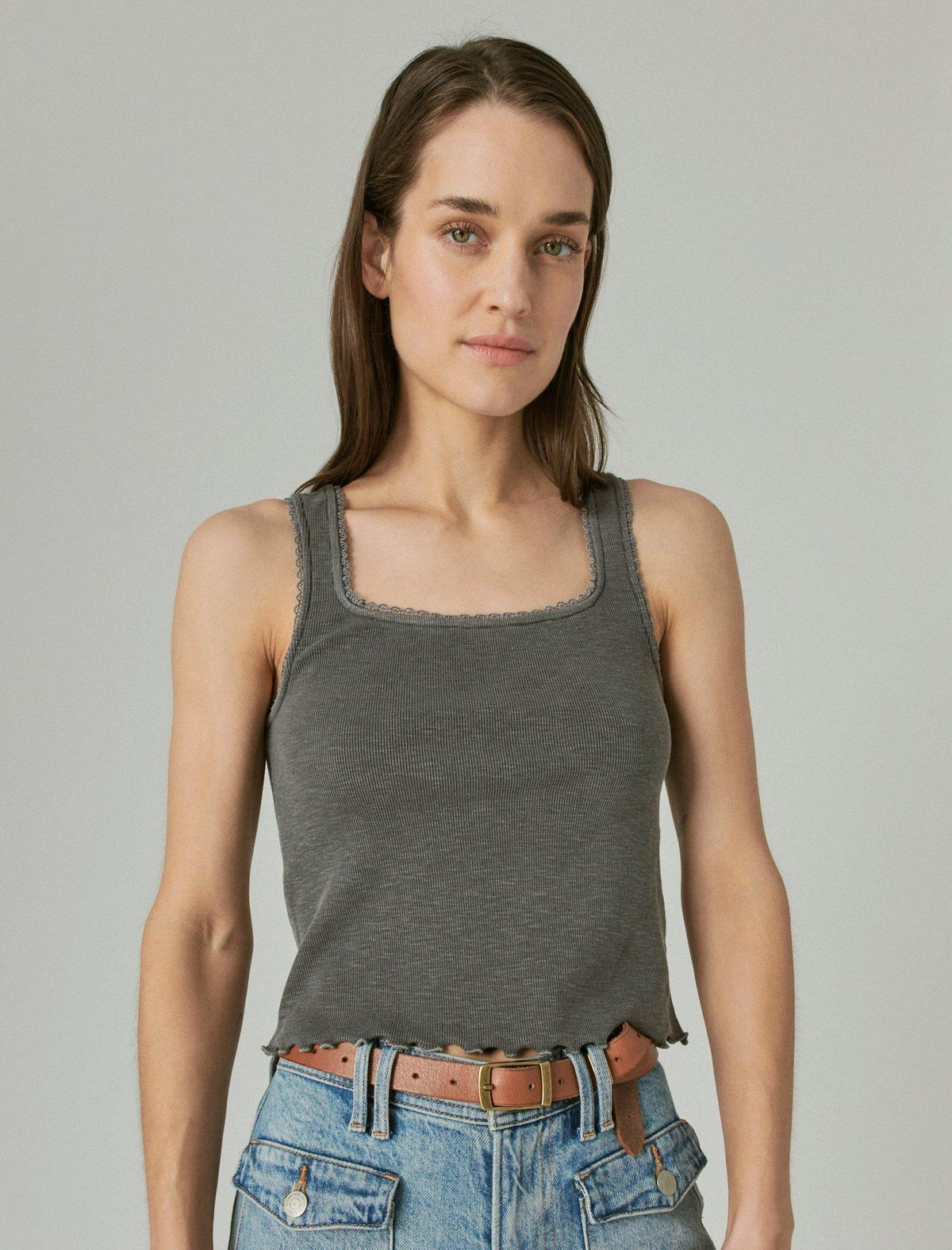 Lucky Brand Touch Of Lace Tank Asphalt