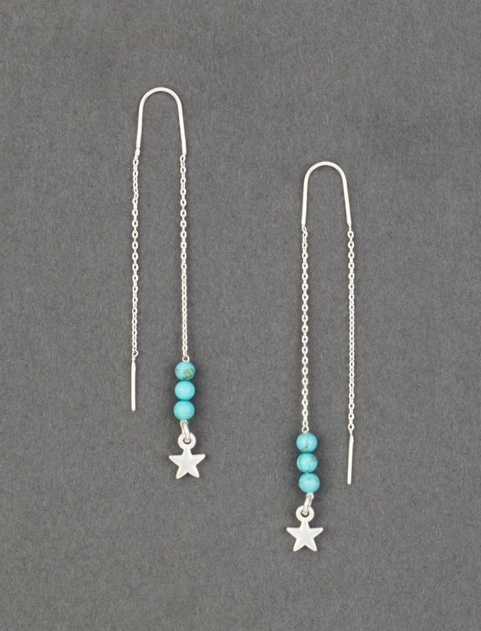 Lucky Brand Turquoise And Star Threader Earring Silver