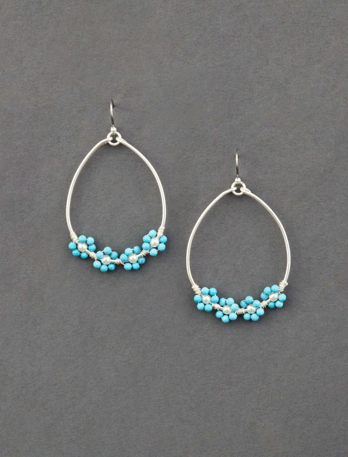 Lucky Brand Turquoise Beaeded Flower Drop Earring Silver