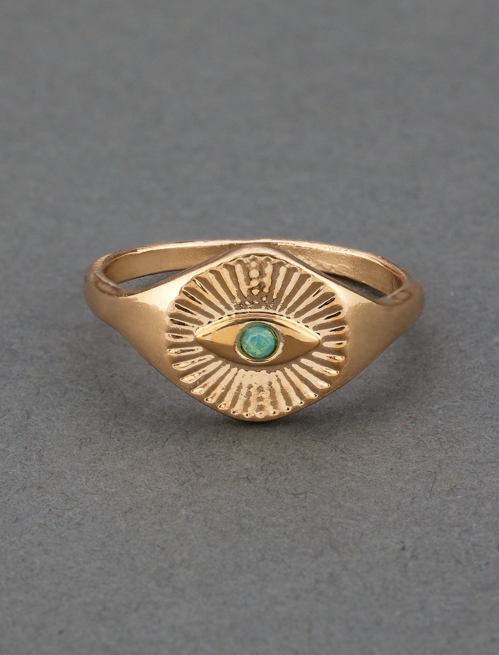 Lucky Brand Turquoise Evil Eye Signet Ring Gold