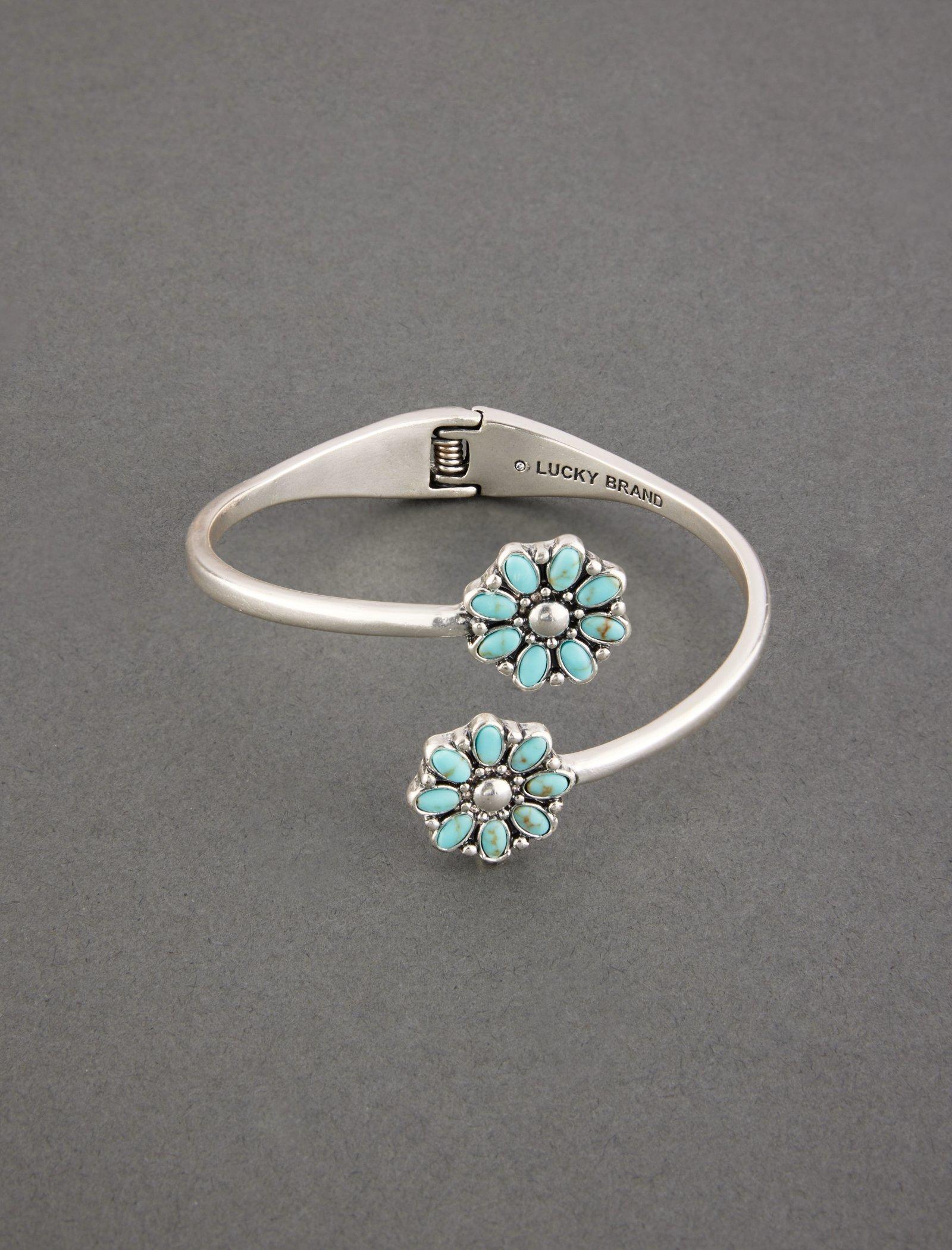 Lucky Brand Turquoise Flower Hinge Cuff Silver