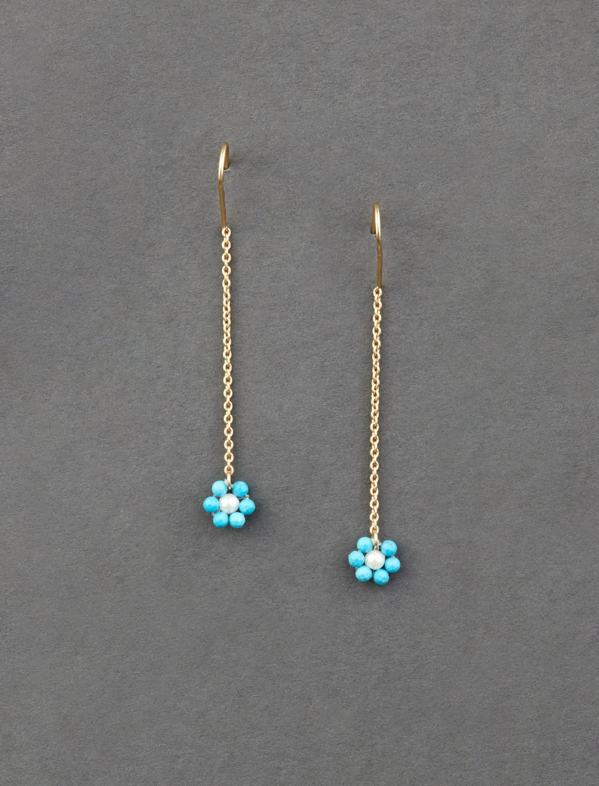 Lucky Brand Turquoise Flower Threader Earring Gold