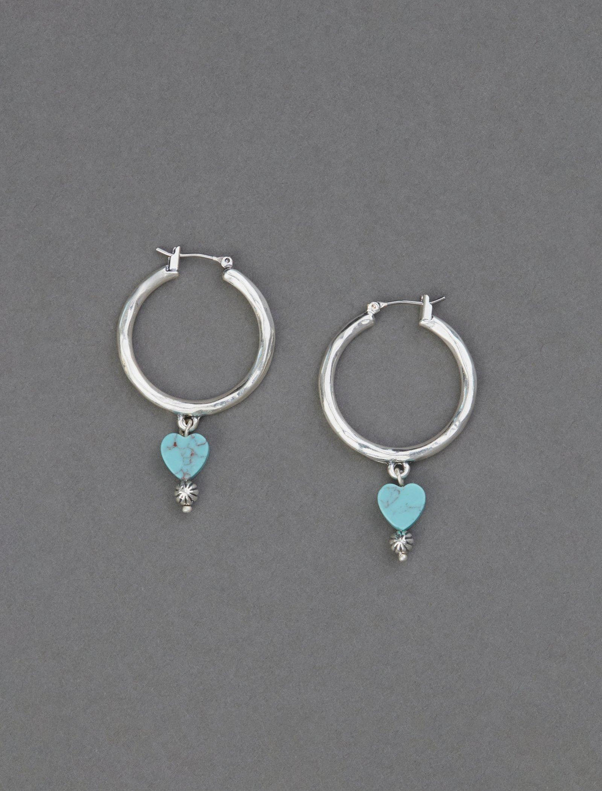 Lucky Brand Turquoise Heart Charm Earring - Women's Ladies Accessories Jewelry Earrings Silver