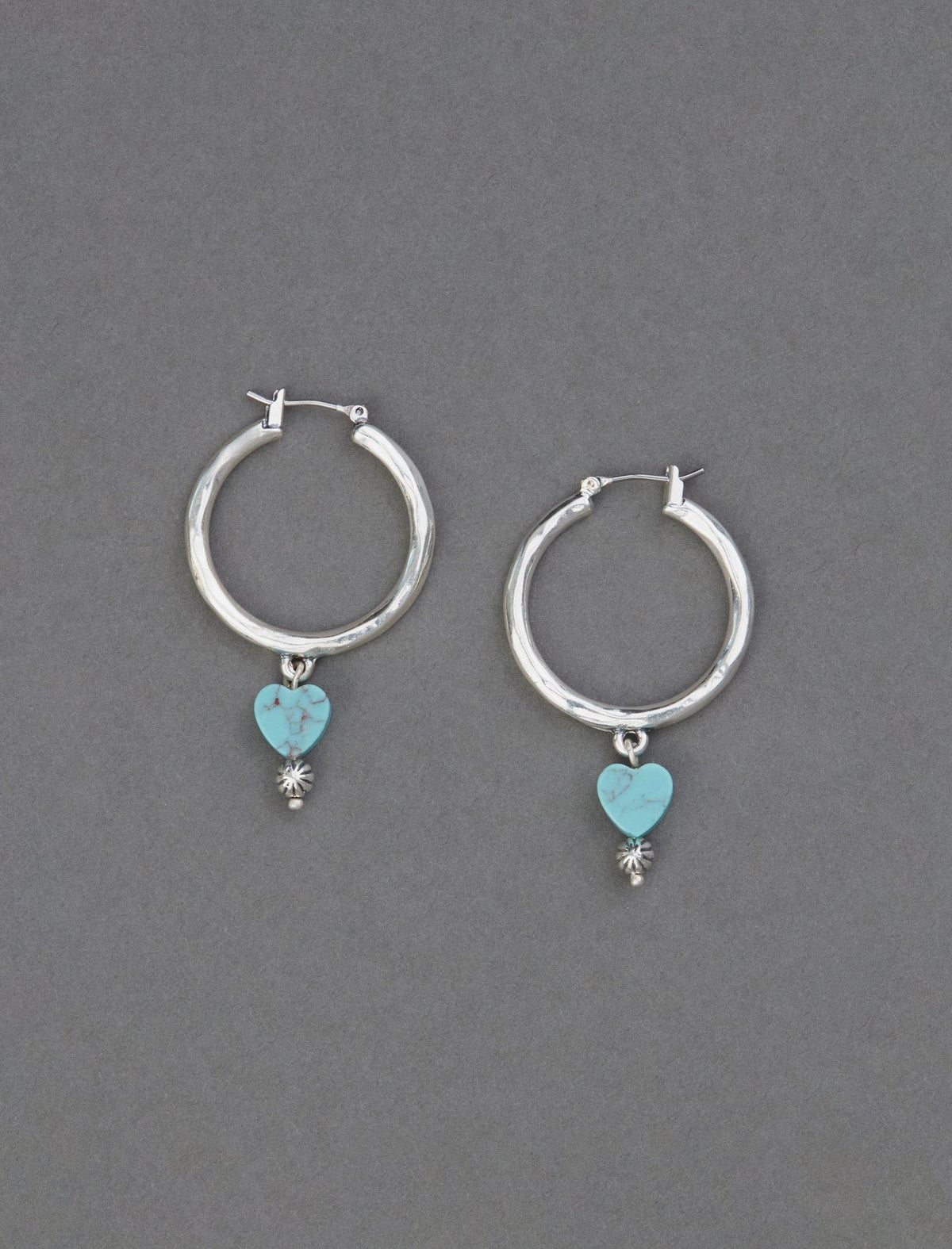 Lucky Brand Turquoise Heart Charm Threader Earring Silver