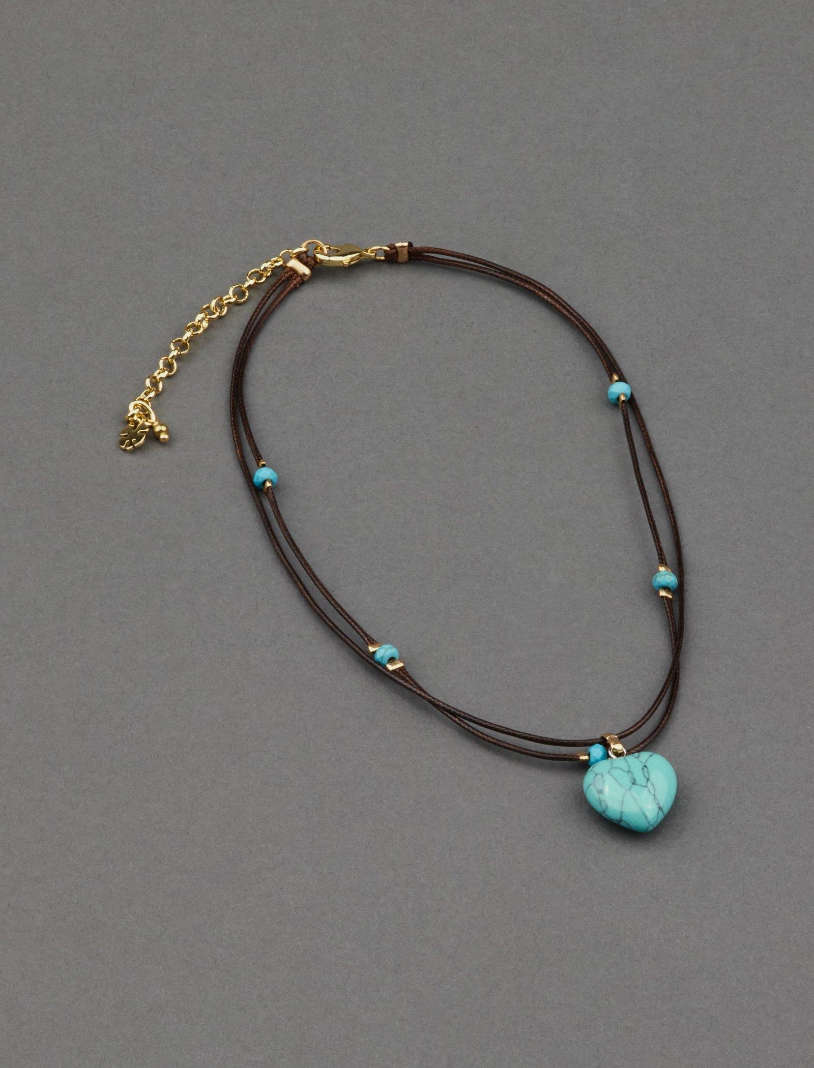 Lucky Brand Turquoise Heart Choker Necklace Gold