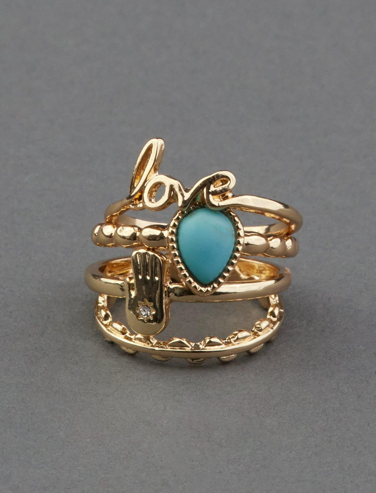 Lucky Brand Turquoise Love Ring Stack - Women's Ladies Accessories Jewelry Rings Gold