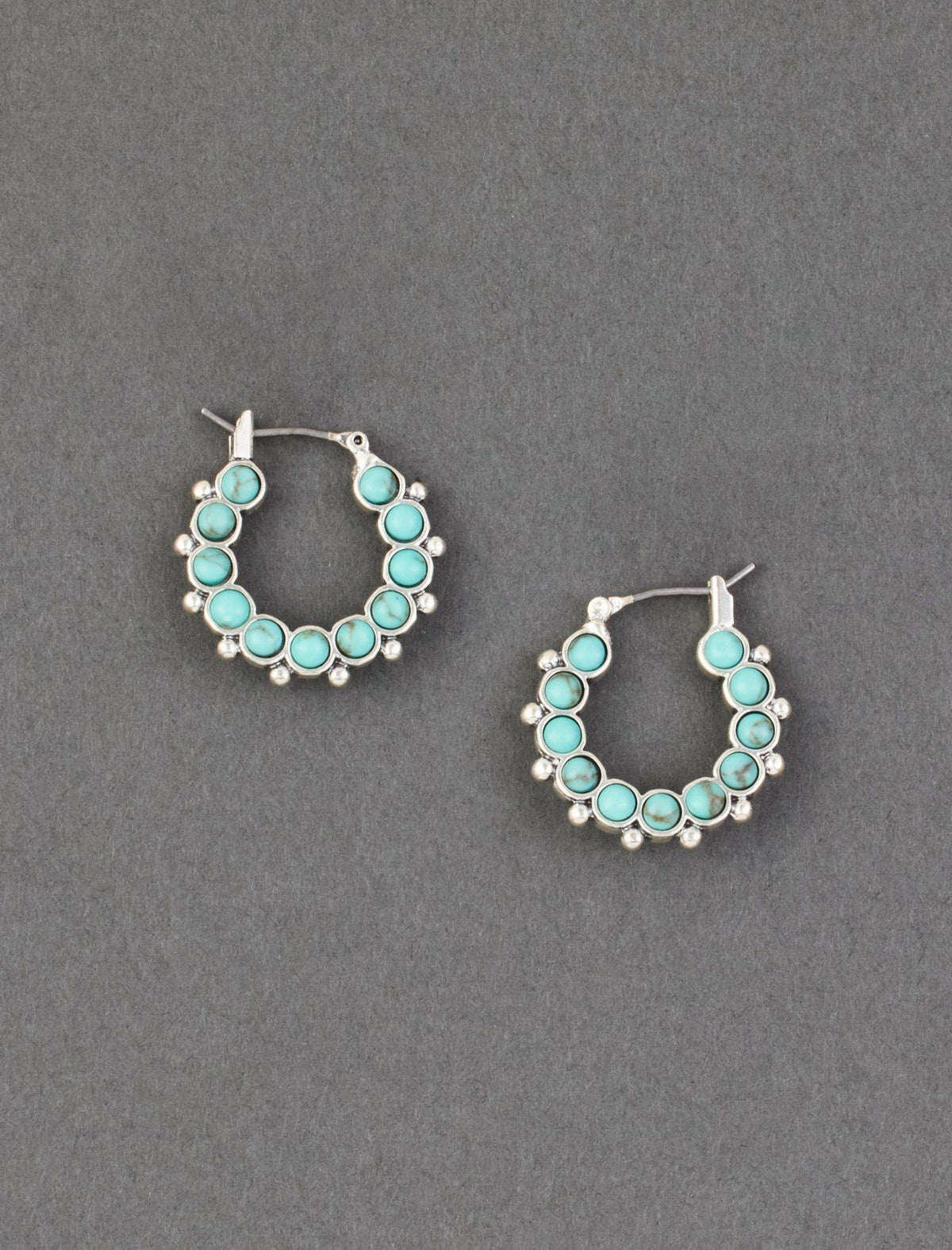 Lucky Brand Turquoise Set Stone Midi Hoop Earring Silver