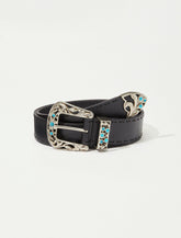 Lucky Brand Turquoise Western Buckle Stitch Belt Black