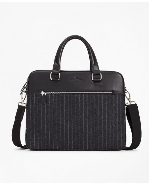 Brooks Brothers Men's Wool Stripe Briefcase Charcoal