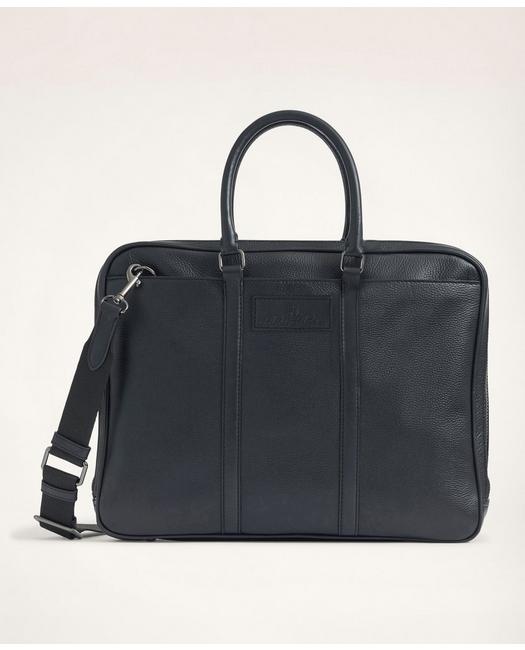 Brooks Brothers Men's Pebbled Leather Briefcase Black