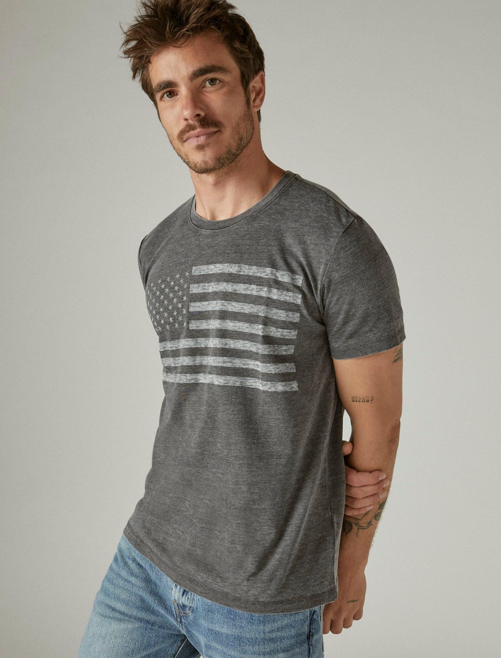 Lucky Brand Usa Flag Tee - Men's Clothing Tops Shirts Tee Graphic T Shirts Jet Black