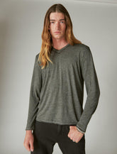 Lucky Brand Venice Burnout Long Sleeve V Neck Jet Black