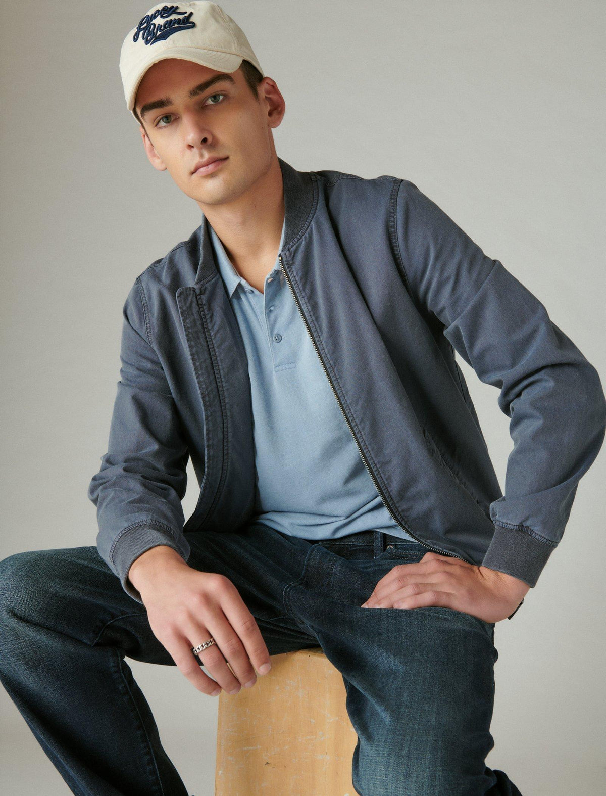 Lucky Brand Venice Burnout Pique Short Sleeve Polo - Men's Clothing Tops Tees Polo Collared Shirts Ashley Blue