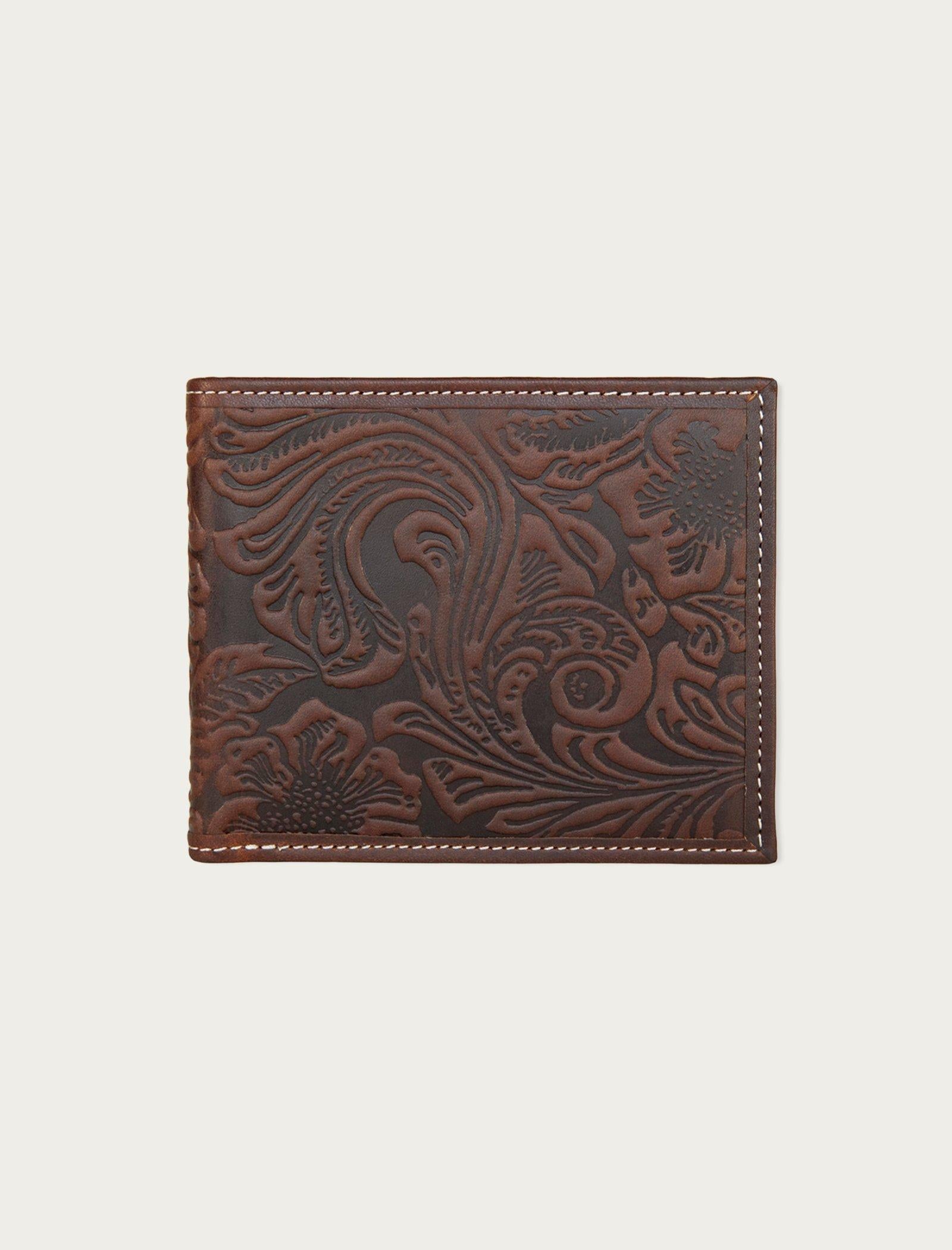 Lucky Brand Western Embossed Leather Bifold Wallet Dark Brown