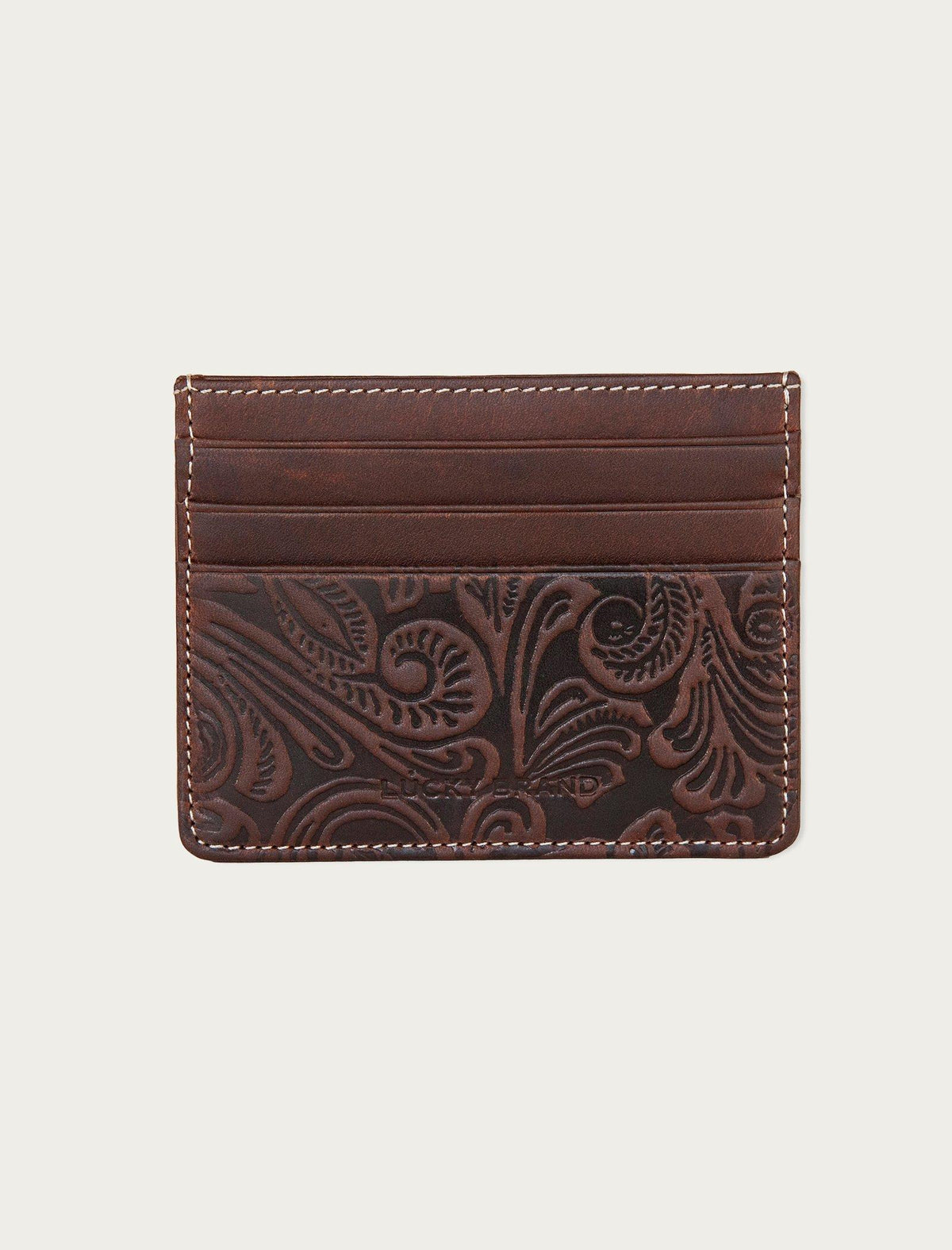 Lucky Brand Western Embossed Leather Card Case Dark Brown