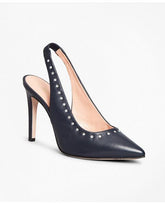 Brooks Brothers Women's Rhinestone-Studded Leather Slingback Pumps Shoes Navy