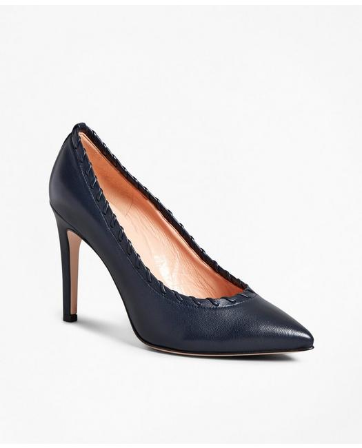 Brooks Brothers Women's Leather Whipstitch Point-Toe Pumps Shoes Navy