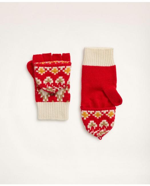 Brooks Brothers Women's Merino Wool Knit Fair Isle Gloves Red