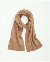 Brooks Brothers Women's Merino Wool and Cashmere Blend Cable Knit Scarf Camel