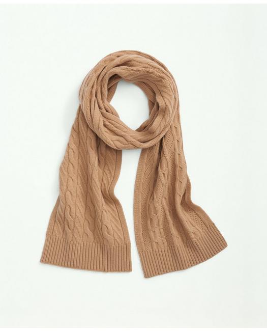 Brooks Brothers Women's Merino Wool and Cashmere Blend Cable Knit Scarf Camel