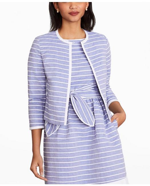 Brooks Brothers Women's Striped Cotton Dobby Cropped Jacket Blue/White