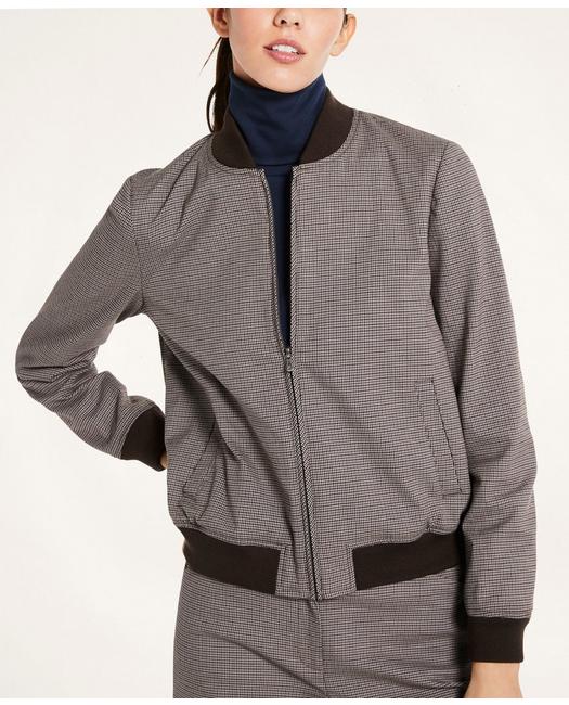 Brooks Brothers Women's Microcheck Bomber Jacket Grey