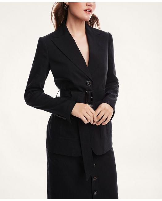 Brooks Brothers Women's Stretch Linen Belted Jacket Black