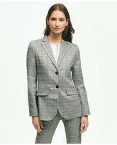 Brooks Brothers Women's Linen Blend Glen Plaid Jacket Light Grey