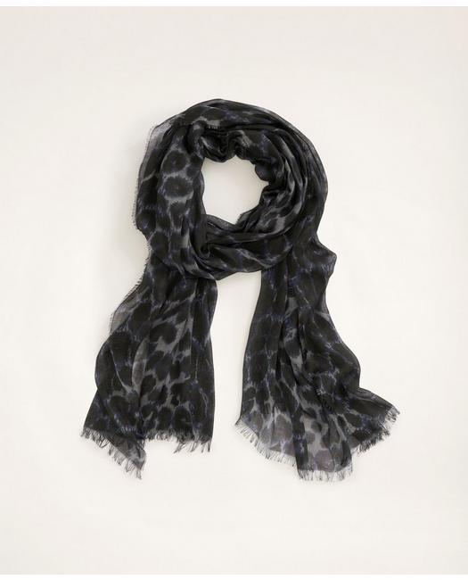 Brooks Brothers Women's Cashmere Blend Leopard Print Scarf Grey