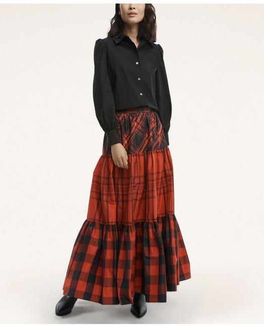 Brooks Brothers Women's Taffeta Tiered Tartan Skirt Red