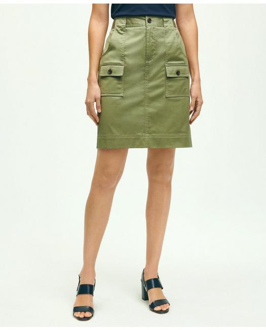 Brooks Brothers Women's Stretch Cotton Twill Safari Pencil Skirt Olive Green