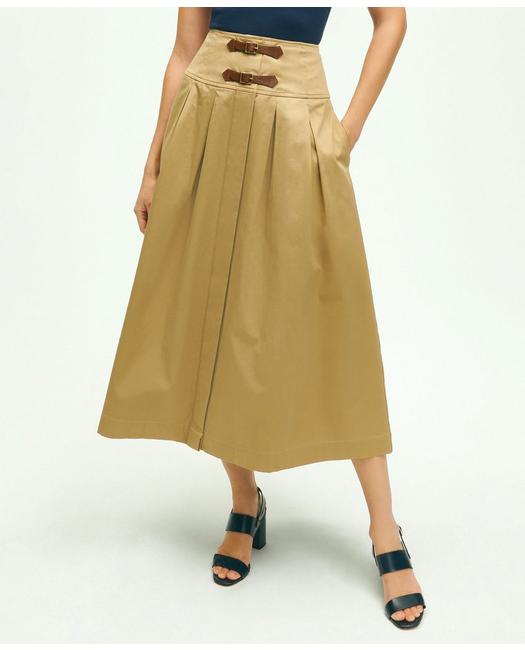 Brooks Brothers Women's Cotton Twill Belt Detail Circle Skirt Khaki