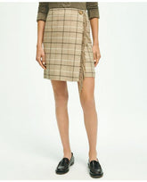 Brooks Brothers Women's Wool Blend Windowpane Fringed Wrap Skirt Beige