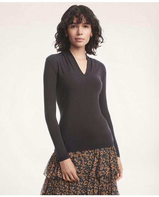 Brooks Brothers Women's Draped Knit Top Black