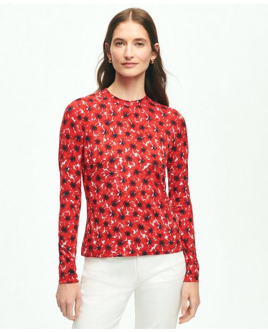 Brooks Brothers Women's Poppy Print Long-Sleeve Top Red