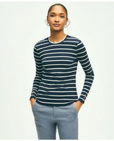 Brooks Brothers Women's Cotton Modal Stripe Crewneck Tee Navy