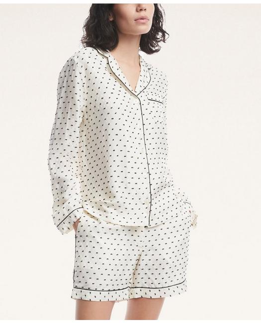 Brooks Brothers Women's Soft Clip Dot Short Pajama Set Ivory