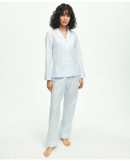 Brooks Brothers Women's Cotton Poplin Striped Pajama Set Blue/White