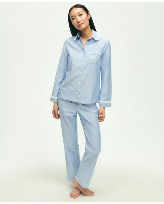 Brooks Brothers Women's Cotton Oxford Polka Dot Pajama Set Blue/White