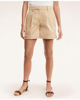 Brooks Brothers Women's Cotton High-Waisted Pleated Shorts Dark Beige