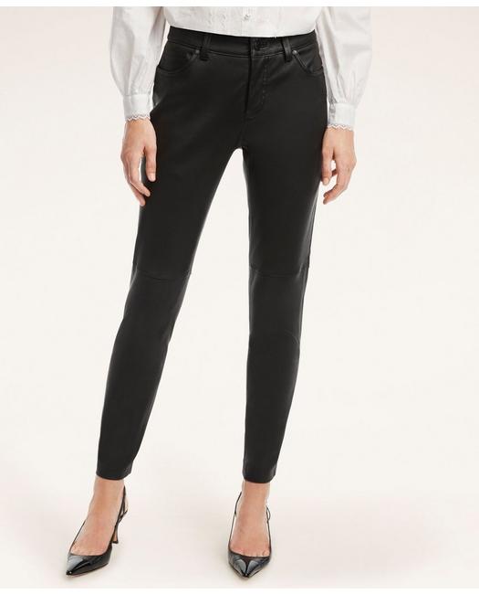 Brooks Brothers Women's Leather 5-Pocket Mid-Rise Pants Black