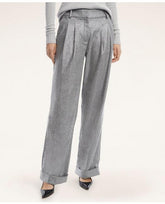 Brooks Brothers Women's Metallic Wide-Leg Wool Trousers Silver